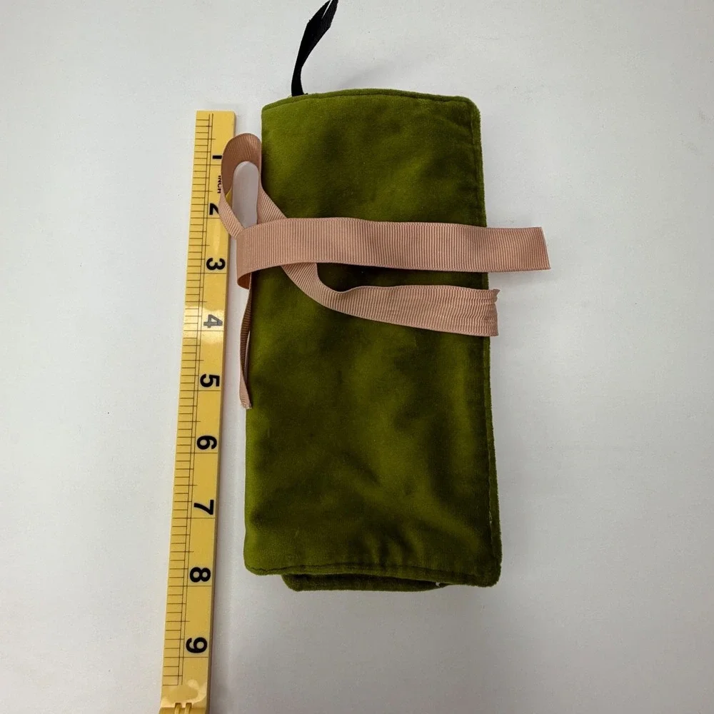 Bag-all Recycled Velvet Jewelry Roll Travel Organizer Olive Green Blush Pink